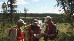 Champion Iron's team discuss plans at the Fire Lake North project in northeastern Qubec.  Credit: Champion Iron