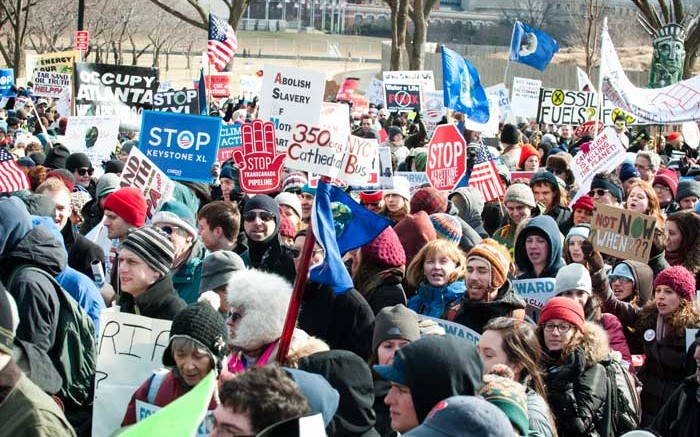 Opponents of TransCanada's Keystone XL oil pipeline at a 2013 rally in Washington, D.C. Credit: 350.org