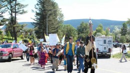 Opponents of Taseko Mines' New Prosperity copper-gold project protest at a public hearing in Williams Lake, British Columbia. Photo by Gwen Preston.