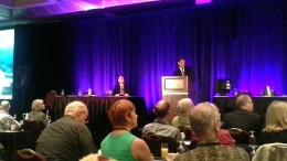 Robert Friedland of Ivanhoe Mines talks "Mega Wealth Through Mega Discoveries" at the Sprott Natural Resource Symposium in Vancouver in late July. Photo by Matt Keevil.