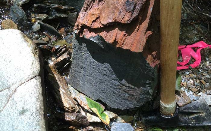 A high-grade zinc-lead-silver boulder at Wolfden Resources' Tetagouche polymetallic project in New Brunswick. Credit: Wolfden Resources