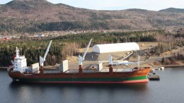 A vessel docked at Rambler Metals and Mining's Goodyear's Cove copper concentrate storage and shipping facility in Newfoundland. Credit: Rambler Metals and Mining