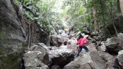 A field crew follows the Quebrada Cobre vein over mineralized boulders at Colombian Mines' Mercedes gold-silver-copper project in Colombia's Tolima province. Photo by Colombian Mines