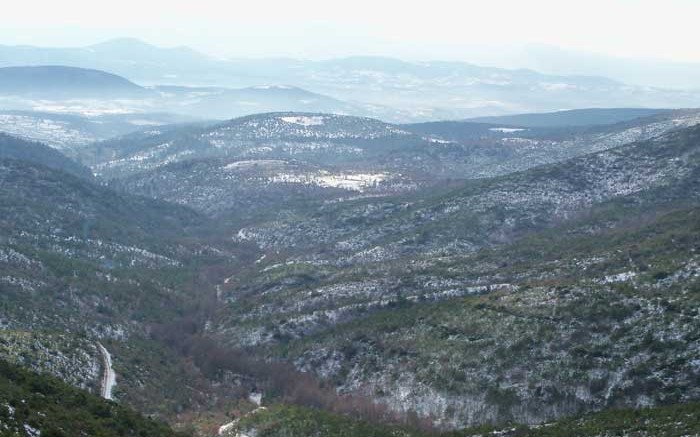 In western Turkey, looking south from Alamos Gold's Agi Dagi gold project towards its Kirazli gold project, 3 km away. Credit: Alamos Gold