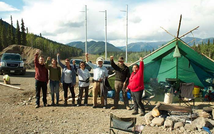 Environmentalist David Suzuki (third from right) joined the Kablona Keepers blockade of Imperial Metals' Red Chris copper-gold project in August. Credit: Kablona Keepers