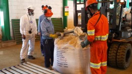 Workers load the first shipment of vanadium pentoxide from Largo Resources' Maracas mine in Brazil. Credit: Largo Resources