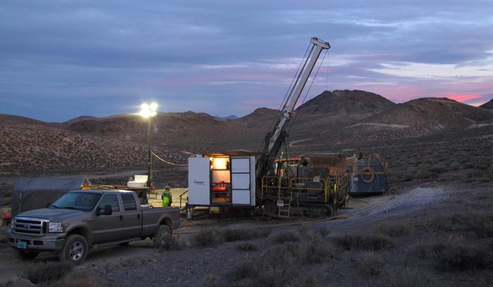 A drill site at Corvus Gold's North Bullfrog gold project, 15 km north of Beatty, Nevada. Credit: Corvus Gold