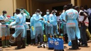 Volunteers with the Red Cross Society of Guinea prepare to disinfect a hospital in Conakry, Guinea, following the Ebola outbreak in April. Credit: European Commission DG Echo