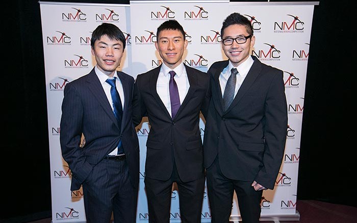 The 2014 National Mining Competition's winning team of engineering undergraduates from the University of Waterloo, from left: Andrew Jiang, Marco Chan, Seung-Youn Lee and Vincent Zhu (not pictured). Credit: National Mining Competition