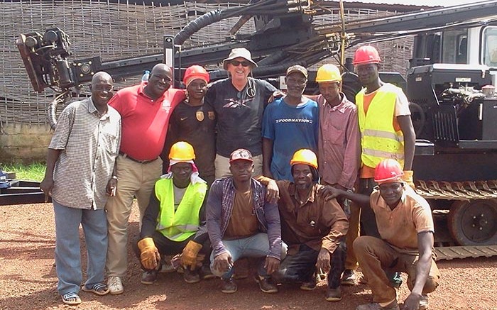 A drill crew in front of a drill rig at African Gold Group's Kobada gold project in Mali. Credit: African Gold Group