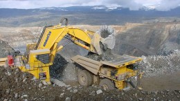 Loading a haul truck at Copper Mountain Mining's eponymous copper mine, 20 km south of Princeton, British Columbia. Copper Mountain Mining