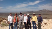 Standing on the Hasbrouck peak at West Kirkland Mining's gold project in Nevada, from left: Frank Hallam, CFO; Richard Histed, U.S. exploration manager; Michael Jones, president and CEO; Kevin Falcon, director; Pierre Lebel, director; Michael Allen, vice-president of exploration; and Sandy McVey, COO. Photo by Matthew Keevil.