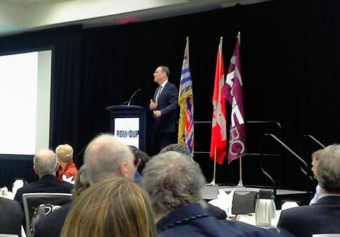 David Harquail, Franco-Nevada president and CEO, delivers a keynote address during the Association for Mineral Exploration BC's annual Roundup conference late last month.  Photo by Matthew Keevil.