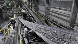 Rocks travel on a conveyor at Coeur Mining's mill at its Kensington gold mine in Alaska. Credit: Coeur Mining