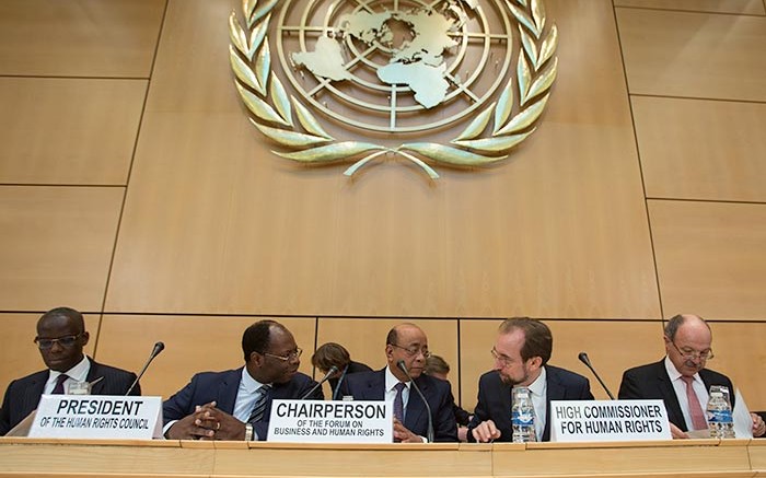 Officials at the United Nations' Third Forum on Business and Human Rights in Geneva last December.  Credit: United States Mission Geneva