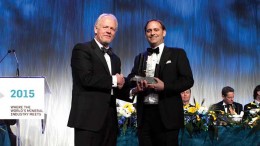 From left: Rod Thomas, president of the PDAC; David Palmer, president and CEO of Probe Mines, and winner of the Bill Dennis Award for a Canadian Discovery or Prospecting Success. Credit: ENVISIONDIGITALPHOTO.COM