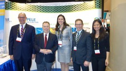 At the Prospectors & Developers Association of Canada convention in Toronto in March, from left: Al Shefsky, president of Pele Mountain Resources; Michael Gravelle, Ontario Minister of Northern Development and Mines; Janis Peleshok, director; Martin Cooper, vice-president of Aboriginal Affairs; and Margie Bugarin, resource administrator. Source: Pele Mountain Resources