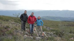 At Kaminak Gold's Coffee gold project in the Yukon, from left: Tony Reda, vice-president of corporate development; John Robins, chairman and director; and Eira Thomas, president and CEO. Credit: Kaminak Gold