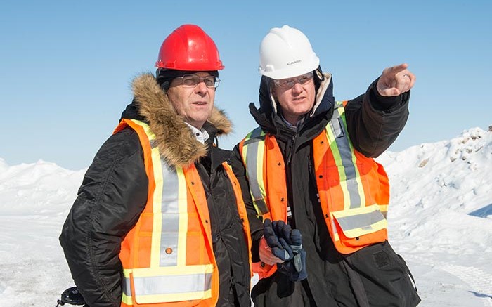 Patrick Evans (left), Mountain Province Diamonds president and CEO, and Allan Rodel, De Beers project manager, at the Gahcho Ku diamond project in the Northwest Territories. Credit: Mountain Province Diamonds