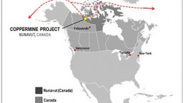 A map showing the location of Kaizen Discovery's Coppermine copper project in Nunavut. Source: Kaizen Discovery