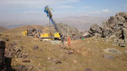 Workers at a drill site in the Artavasdes zone, part of Lydian International's Amulsar gold project in Armenia. Credit: Lydian International