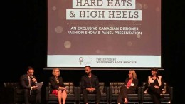 The Northern Miner's publisher Anthony Vaccaro (far left) moderates a panel  at the Hard Hats & High Heels fashion show. Panelists (from left to  right) included Holt Renfrew's vice president of exclusive services Lisa Tant, Fashion Magazine's contributing fashion editor George Antonopoulos,   Kinross Gold's senior vice president of human resources Gina Jardine, and one of PwC Canada's partners Marelize Konig. Source: Women Who Rock