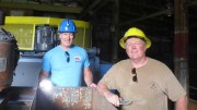 Scott Broughton (left), Roca Mines president and CEO, and John Gardiner, Taranis Resources president and CEO, tour the Max mill facility, 60 km southeast of Revelstoke, British Columbia. Photo by Lesley Stokes