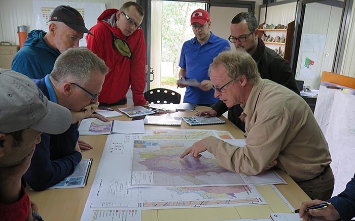 Geologist Tim Neall (front right) leads a tour of Red Eagle Mining's Santa Rosa gold project in Colombia. Source: Red Eagle Mining