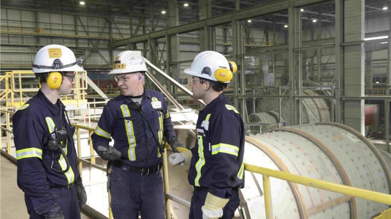 Workers inside the mill at Detour Gold's Detour Lake gold mine in Ontario, 300 km northeast of Timmins. Credit: Detour Gold