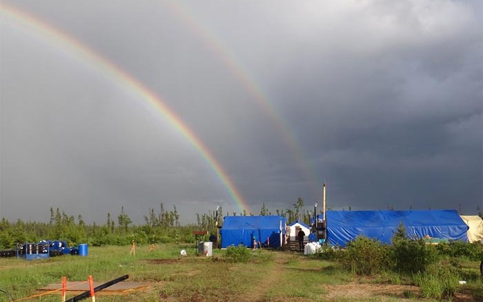 A double rainbow appears in the sky at Balmoral Resources' Detour Trend project in Quebec. Source: Balmoral Resources