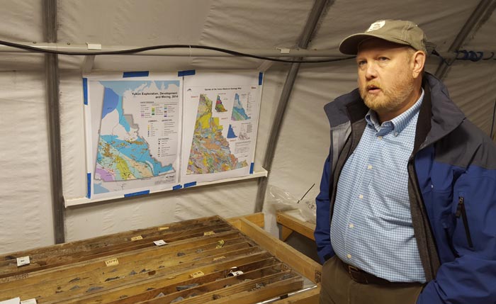 Wellgreen Platinum president and CEO Greg Johnson in the core shack at the company's namesake project in southwest Yukon, 315 km west of the capital Whitehorse. Photo by Matthew Keevil.