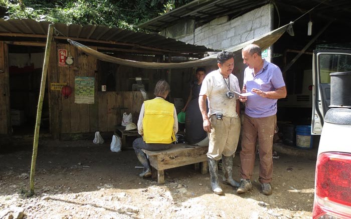 Diego Benalcazar (far right), Odin Mining's vice-president of exploration and corporate development, in the field in Ecuador.Source:  Odin Mining