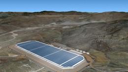 A rendering of Tesla Motors' planned Gigafactory - which will produce lithium-ion batteries - currently under construction in Storey County, Nevada. Credit: Tesla Motors