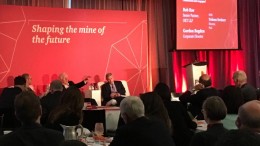 The 'Connected and Engaged' panel, featuring Bob Rae, Gordon Bogden  and Nelson Switzer at Mega Mining Minds 2015. Photo by The Northern Miner.