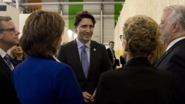 Canada's Prime Minister Justin Trudeau (centre) speaks with provincial premiers during the 2015 Paris Climate Conference. Credit: Province of British Columbia