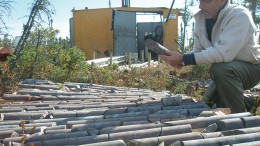 Moe Lavigne, KWG Resources' vice-president of exploration and development, inspects core in 2010 at the Big Daddy chromite deposit in Ontario. Credit: WG Resources