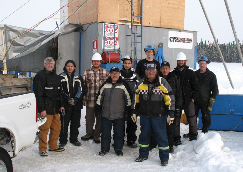 A drill crew, staff and elders from Patuanak at CanAlaska Uraniums Cree East uranium property in northern Saskatchewan's Athabasca basin. Credit: CanAlaska Uranium