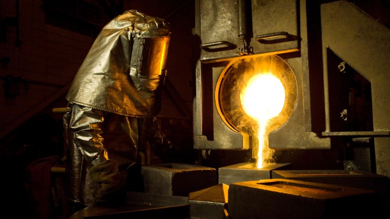 A Newmont employee pours gold in Nevada. Credit: Newmont Mining.