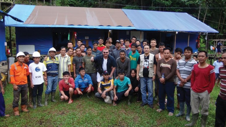 Asiamet Resources’ vice-president of exploration Stephen Hughes (centre, sunglasses) with the BKM copper project team in Indonesia.  Credit: Asiamet Resources