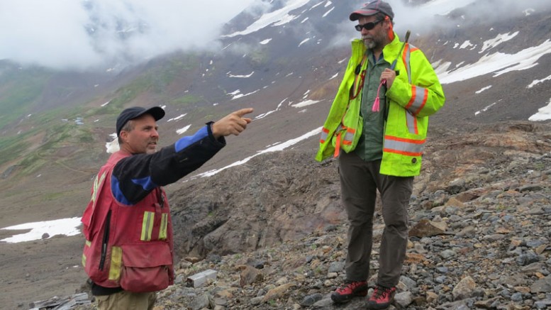 Colorado Resources president and CEO Adam Travis (left) and technical advisor Mike Cathro at the Inel area of the KSP gold property in northwest British Columbia. Credit: Colorado Resources