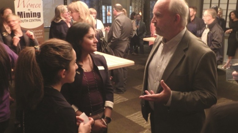 Bill Bennett, B.C.'s Minister of Energy & Mines, talks to attendees at the Kamloops Exploration Group's 29th annual conference in April. Credit: Kamloops Exploration Group.