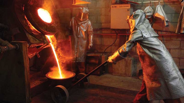 Pouring gold dore at Alamos Gold's Mulatos gold mine in Mexico. Credit: Alamos Gold.