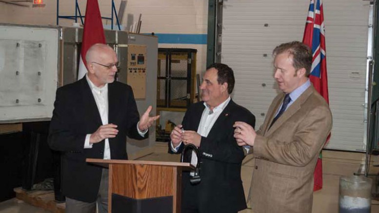 CEO Dale Boucher (left) at the press conference in Sudbury to announce Deltion Innovations’ latest contract from the Canadian Space Agency.  Credit: Deltion Innovations.