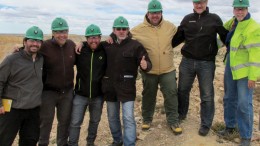 Hunt Mining president and CEO Tim Hunt (second from right) and country manager Danilo Silva (centre) with colleagues in Argentina. Credit: Hunt Mining.