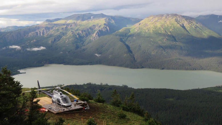 A helicopter at Skeena Resources' Spectrum gold-copper project in Northwest B.C. Credit: Skeena Resources.