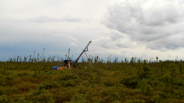 A drill site in the Bug Lake zone at Balmoral Resources’ Martiniere gold property in Quebec’s Abitibi greenstone belt.  Credit: Balmoral Resources