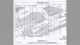 Historic cross-section diagram of the Vekol Hills porphyry copper deposit in Arizona.  Courtesy M.A. Kaufman.