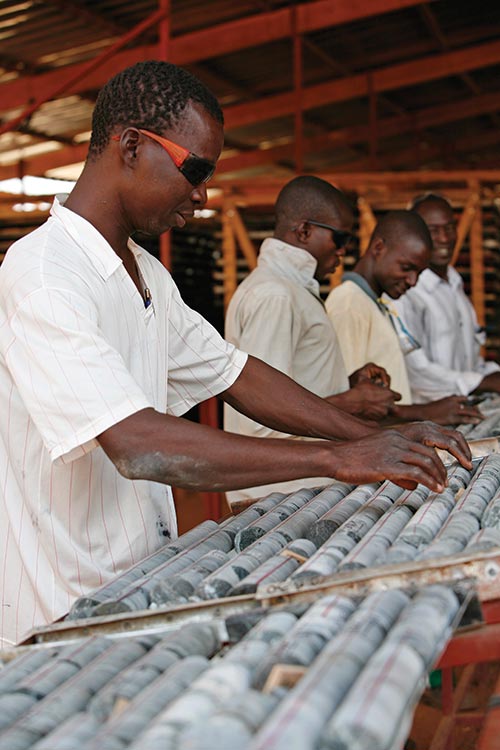 Workers organizing samples at Orezone Gold’s Bomboré gold project in Burkina Faso in 2015. Credit: Orezone Gold.