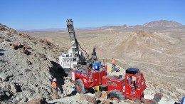 A driller on the eastern flank of Hasbrouck Peak at West Kirkland Mining’s 75%-owned Hasbrouck gold project in southwestern Nevada. Credit: West Kirkland Mining.