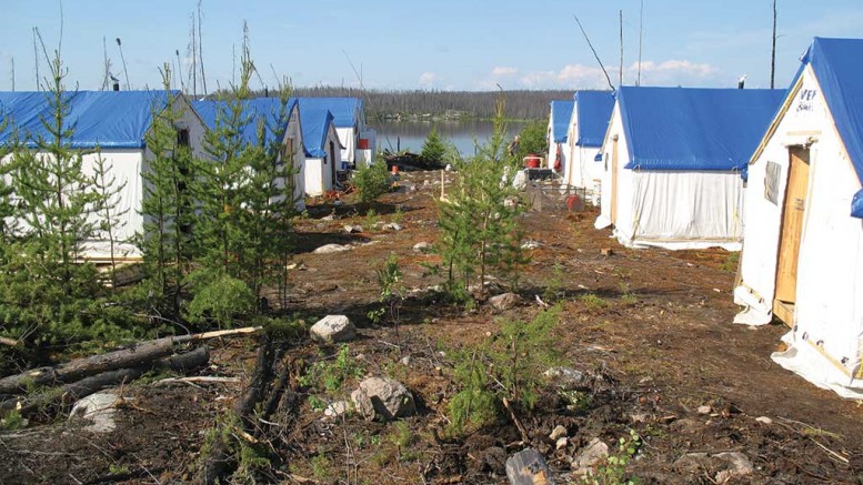 Looking south at the Lueder Lake exploration camp at North Arrow Minerals’ 80%-owned Pikoo diamond project in east-central Saskatchewan. Credit: North Arrow Minerals.